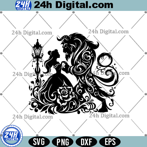 Beauty and the Beast SVG, Princess Belle Mandala Cut File