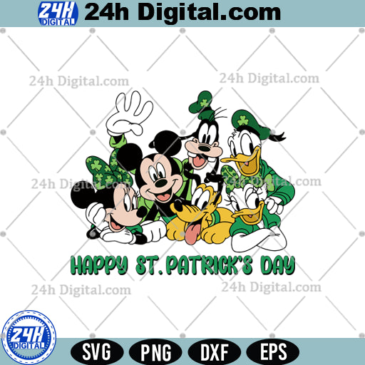 Happy St Patrick's Day Mouse and Friends Svg Png