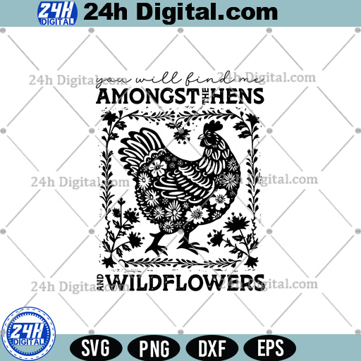 Hens and Wildflowers Svg