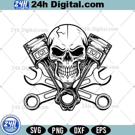 Skull Mechanic Svg, Tools Svg for Instant Download, Silhouette