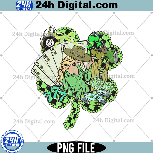 Cowgirl St Patrick's Day PNG, Western Lucky Shamrock PNG, Digital Download